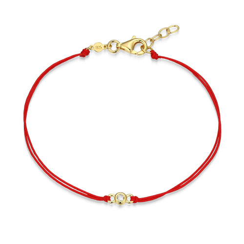 M by Monte Luna Gold-Plated Sterling Silver Lab-Created Diamond Bright Red Bezel-Set Double Silk Cord Bracelet