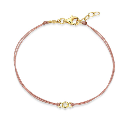 M by Monte Luna Gold-Plated Sterling Silver Lab-Created Diamond Lotus Pink Bezel-Set Double Silk Cord Bracelet