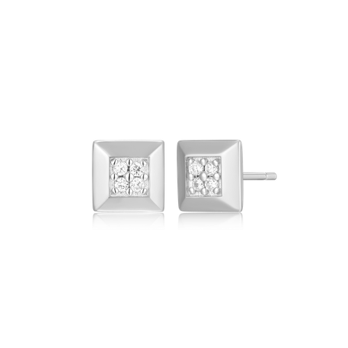 M by Monte Luna Rhodium-Plated Sterling Silver Lab-Created Diamond Tile Pave Stud Earrings