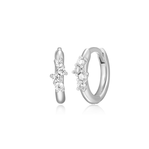M by Monte Luna Rhodium-Plated Sterling Silver Petite Scattered Lab-Created Diamond Huggie Earrings