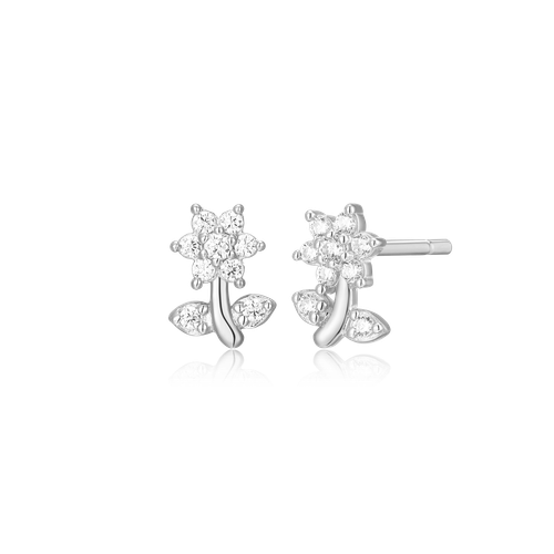 M by Monte Luna Rhodium-Plated Sterling Silver Lab-Created Diamond Flower Stud Earrings