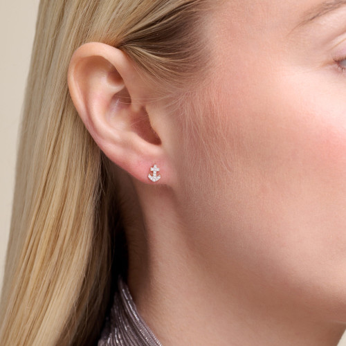 M by Monte Luna Gold-Plated Sterling Silver Lab-Created Diamond Anchor Pave Stud Earrings