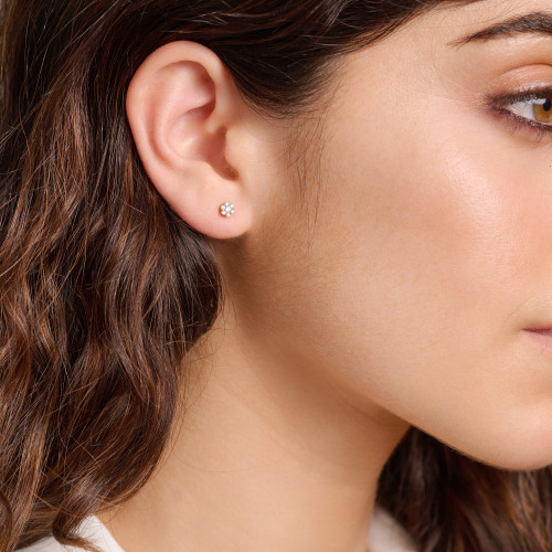 M by Monte Luna Gold-Plated Sterling Silver Petite Hex Cluster Lab-Created Diamond Stud Earrings