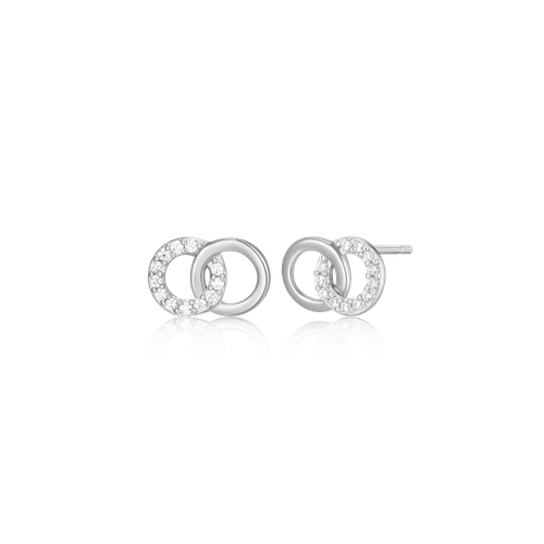 M by Monte Luna Rhodium-Plated Sterling Silver Lab-Created Diamond Twin Circle Stud Earrings