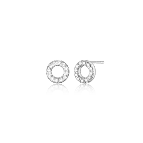 M by Monte Luna Rhodium-Plated Sterling Silver Lab-Created Diamond Open Circle Stud Earrings