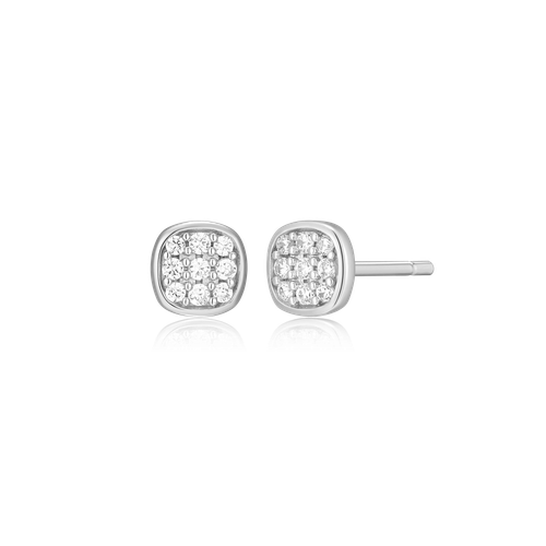 M by Monte Luna Rhodium-Plated Sterling Silver Lab-Created Diamond Cushion Pave Stud Earrings