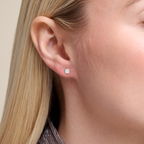 M by Monte Luna Rhodium-Plated Sterling Silver Lab-Created Diamond Cushion Pave Stud Earrings