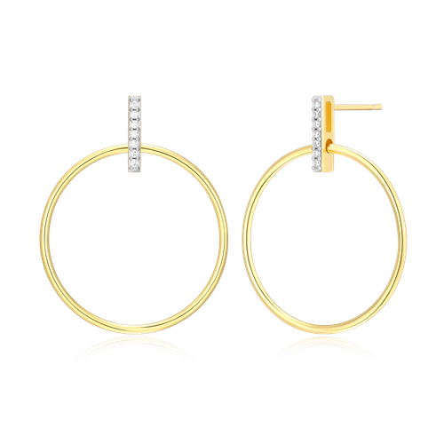 M by Monte Luna Gold-Plated Sterling Silver Lab-Created Diamond Front Hoop Stud Earrings
