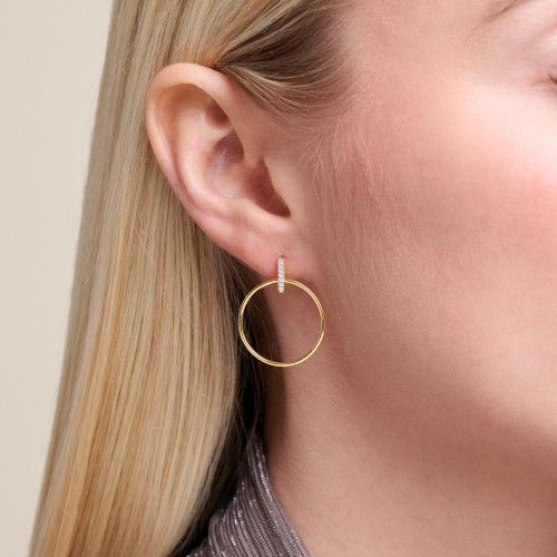 M by Monte Luna Gold-Plated Sterling Silver Lab-Created Diamond Front Hoop Stud Earrings