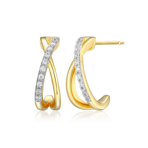 M by Monte Luna Gold-Plated Sterling Silver Lab-Created Diamond Crossover J-Hoop Stud Earrings
