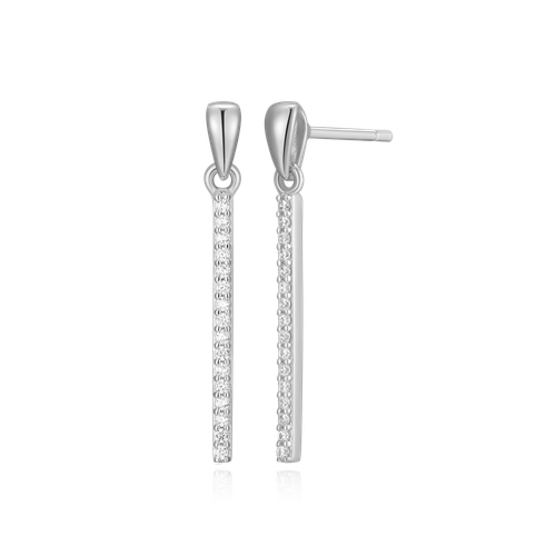 M by Monte Luna Rhodium-Plated Sterling Silver Lab-Created Diamond Bar Drop Stud Earrings