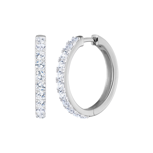 M by Monte Luna Rhodium-Plated Sterling Silver Lab-Created Diamond Petite Hoop Earrings