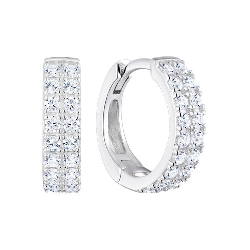 M by Monte Luna Rhodium-Plated Sterling Silver Lab-Created Diamond Double Row Hoop Earrings
