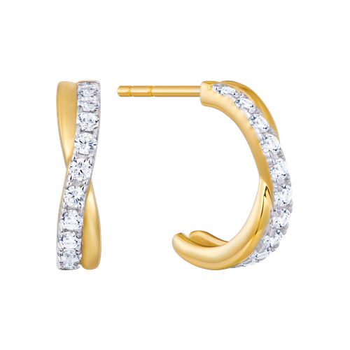 M by Monte Luna Gold-Plated Sterling Silver Lab-Created Diamond Pave Crossover J-Hoop Stud Earrings