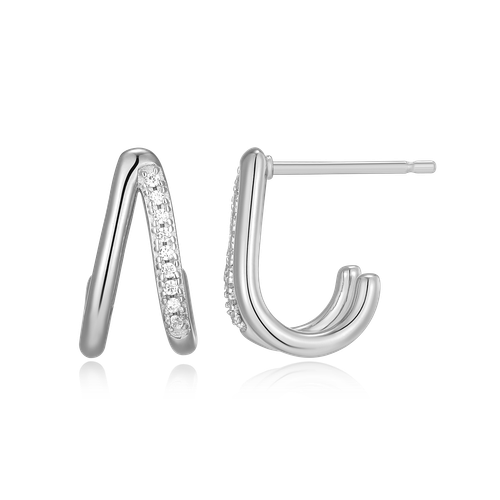 M by Monte Luna Rhodium-Plated Sterling Silver Split Hoop Lab-Created Diamond Huggie Earrings