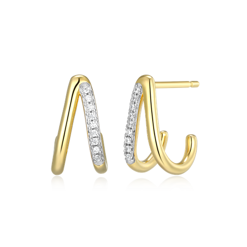 M by Monte Luna Two-tone Sterling Silver Split Hoop Lab-Created Diamond Huggie Earrings
