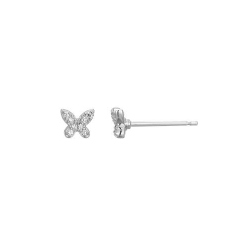 M by Monte Luna Rhodium-Plated Sterling Silver Petite Pave Butterfly Lab-Created Diamond Stud Earrings