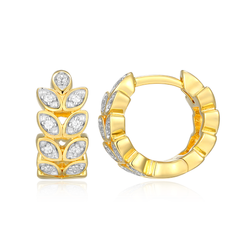 M by Monte Luna Two-tone Sterling Silver Marquis Flower Lab-Created Diamond Huggie Earrings