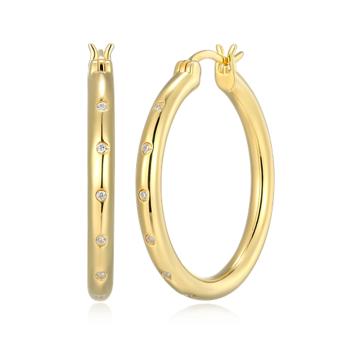 M by Monte Luna Gold-Plated Sterling Silver Scattered Bezel-Set Lab-Created Diamond Hoop Earrings