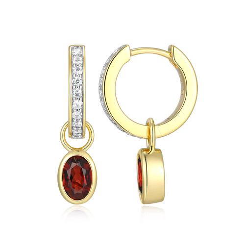 M by Monte Luna Gold-Plated Sterling Silver Garnet & Lab-Created Diamond January Birthstone Charm Huggie Earrings