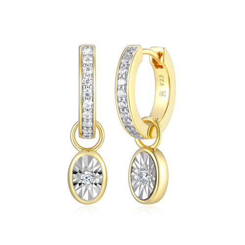 M by Monte Luna Gold-Plated Sterling Silver Lab-Created Diamond April Birthstone Charm Huggie Earrings