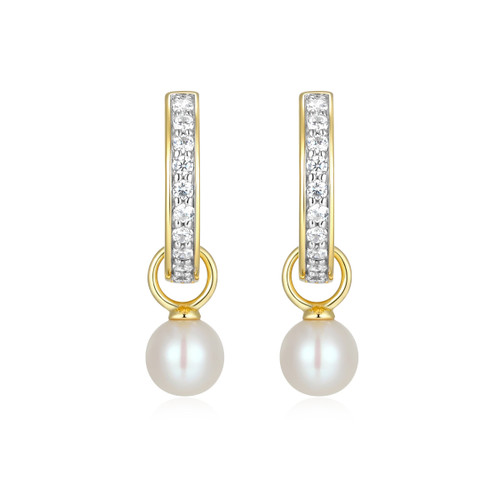 M by Monte Luna Gold-Plated Sterling Silver Cultured Freshwater Pearl & Lab-Created Diamond June Birthstone Charm Huggie Earrings