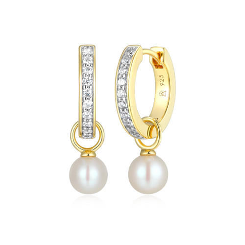 M by Monte Luna Gold-Plated Sterling Silver Cultured Freshwater Pearl & Lab-Created Diamond June Birthstone Charm Huggie Earrings