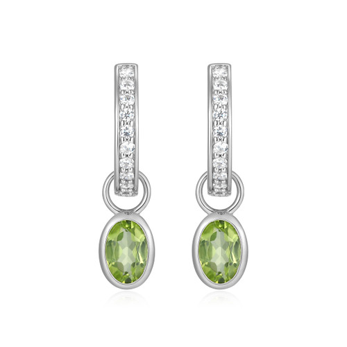 M by Monte Luna Rhodium-Plated Sterling Silver Peridot & Lab-Created Diamond August Birthstone Charm Huggie Earrings