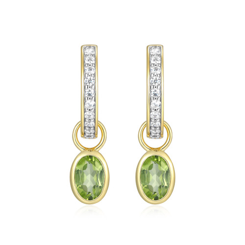 M by Monte Luna Gold-Plated Sterling Silver Peridot & Lab-Created Diamond August Birthstone Charm Huggie Earrings