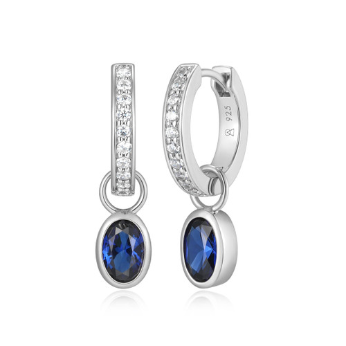 M by Monte Luna Rhodium-Plated Sterling Silver Lab-Created Sapphire & Lab-Created Diamond September Birthstone Charm Huggie Earrings