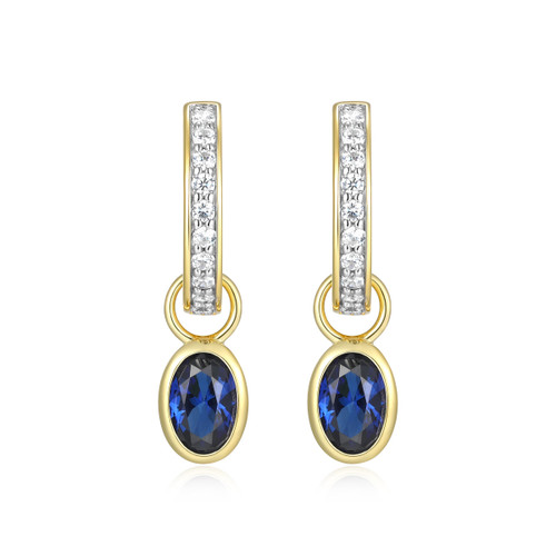 M by Monte Luna Gold-Plated Sterling Silver Lab-Created Sapphire & Lab-Created Diamond September Birthstone Charm Huggie Earrings