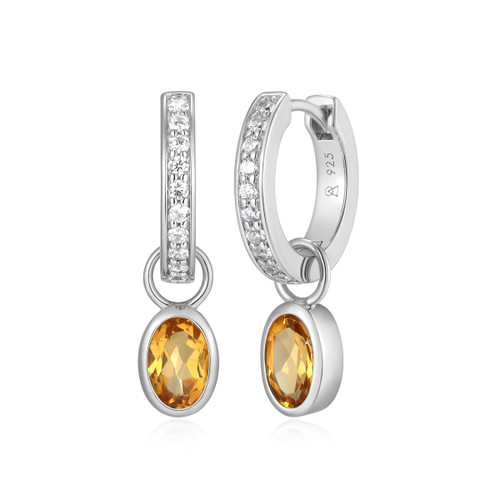 M by Monte Luna Rhodium-Plated Sterling Silver Citrine & Lab-Created Diamond November Birthstone Charm Huggie Earrings