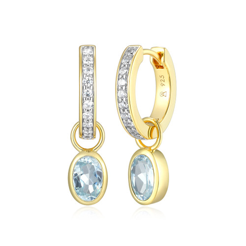 M by Monte Luna Gold-Plated Sterling Silver Aquamarine & Lab-Created Diamond March Birthstone Charm Huggie Earrings