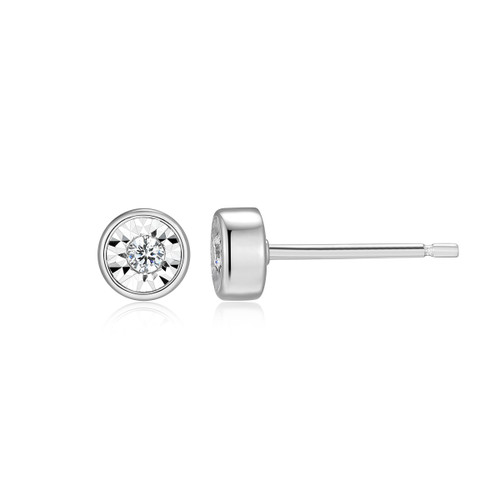 M by Monte Luna Rhodium-Plated Sterling Silver Medium Bezel-Set Lab-Created Diamond Stud Earrings