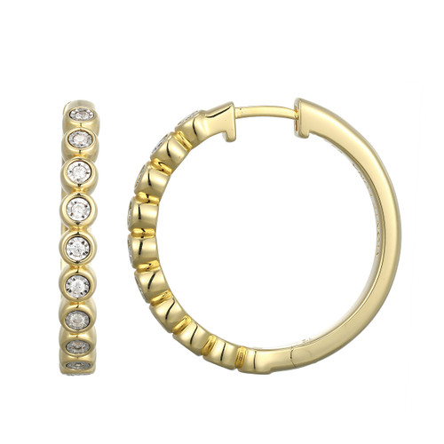 M by Monte Luna Gold-Plated Sterling Silver Bezel-Set Lab-Created Diamond Hoop Earrings