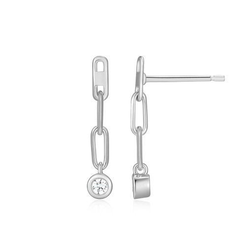 M by Monte Luna Rhodium-Plated Sterling Silver Paperclip Bezel Set Lab-Created Diamond Drop Earrings