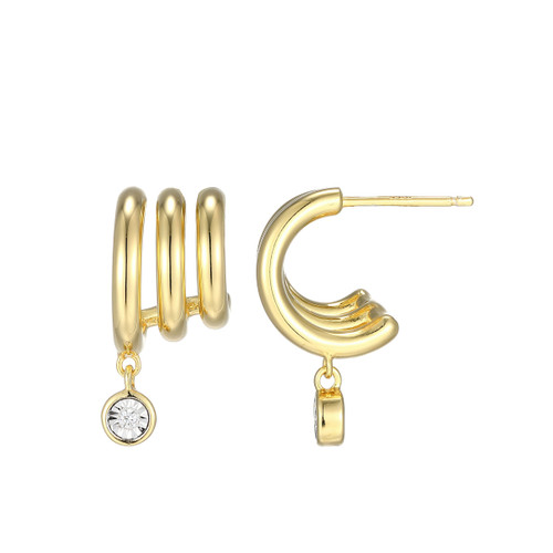 M by Monte Luna Gold-Plated Sterling Silver Chic Triple-Hoop Lab-Created Diamond Huggie Earrings