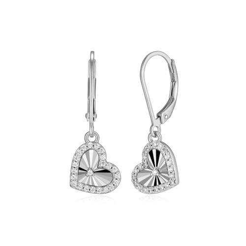 M by Monte Luna Rhodium-Plated Sterling Silver Lab-Created Diamond Heart Leverback Earrings