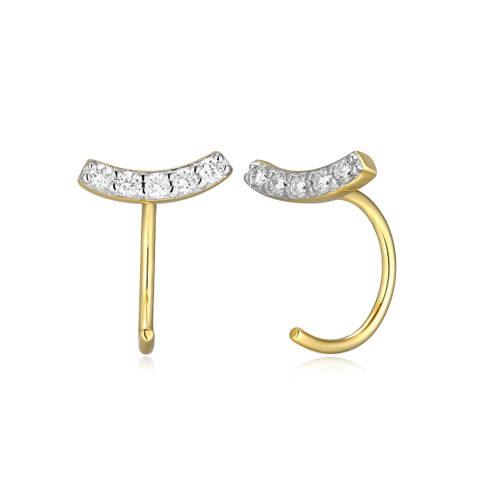 M by Monte Luna Gold-Plated Sterling Silver Lab-Created Diamond Curved Bar Curved Post Earrings