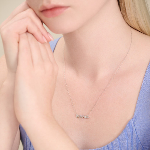 M by Monte Luna Rhodium-Plated Sterling Silver Lab-Created Diamond Mama Statement Necklace