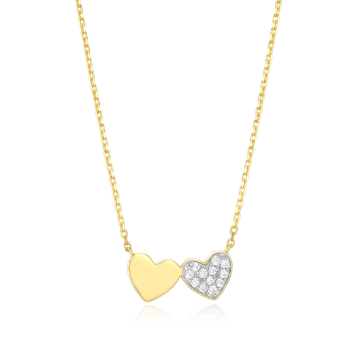 M by Monte Luna Gold-Plated Sterling Silver Lab-Created Diamond Twin Heart Necklace