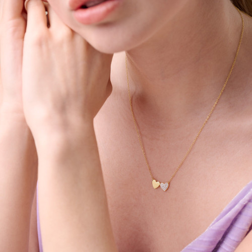 M by Monte Luna Gold-Plated Sterling Silver Lab-Created Diamond Twin Heart Necklace