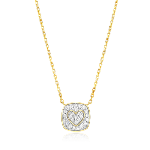 M by Monte Luna Gold-Plated Sterling Silver Lab-Created Diamond Heart Emblem Cushion Necklace