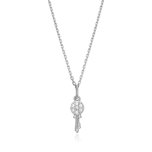 M by Monte Luna Rhodium-Plated Sterling Silver Lab-Created Diamond Latchkey Pendant Necklace