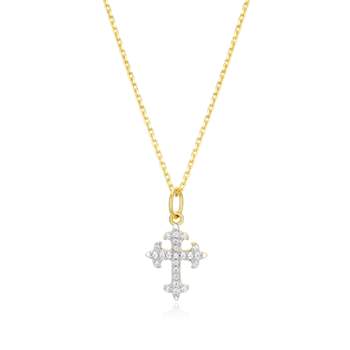M by Monte Luna Gold-Plated Sterling Silver Lab-Created Diamond Flory Cross Pendant Necklace