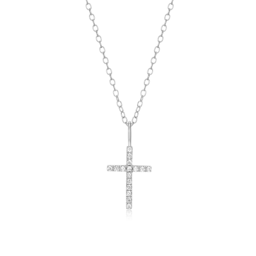 M by Monte Luna Rhodium-Plated Sterling Silver Lab-Created Diamond Cross Pendant Necklace
