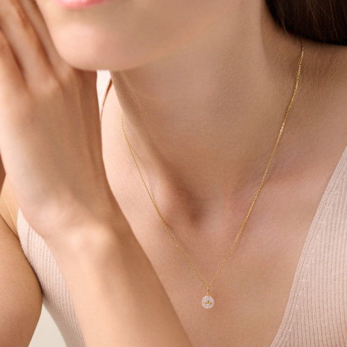 M by Monte Luna Gold-Plated Sterling Silver Lab-Created Diamond Lotus Tag Pendant Necklace