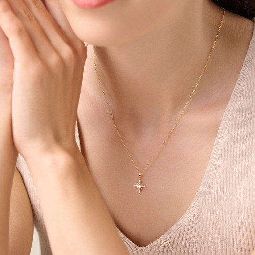 M by Monte Luna Gold-Plated Sterling Silver Lab-Created Diamond Cardinal Points Pendant Necklace