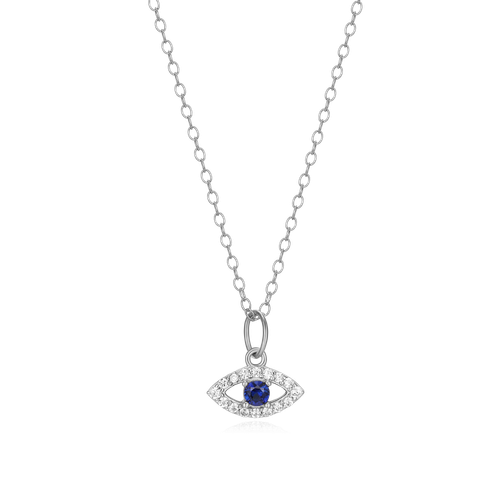 M by Monte Luna Rhodium-Plated Sterling Silver Lab-Created Sapphire & Lab-Created Diamond Evil Eye Pendant Necklace