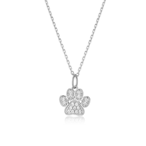 M by Monte Luna Rhodium-Plated Sterling Silver Lab-Created Diamond Paw Print Pendant Necklace